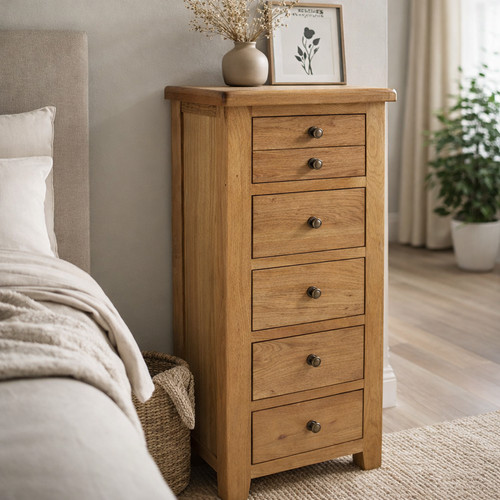 Oak draw tallboy chest on - draw,