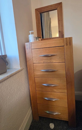 Oak vaneer tallboy chest - vaneer,