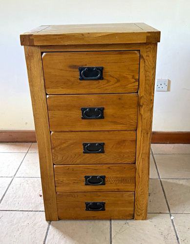 Solid oak drawer tallboy - solid, 5